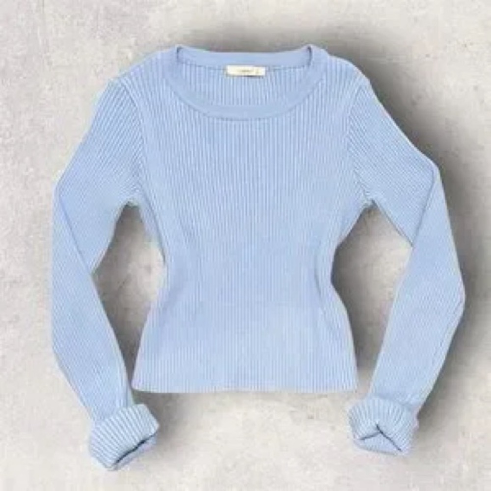 Timing Blue Ribbed Knit Sweater